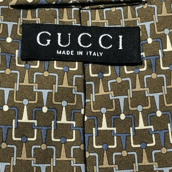 Gucci Men’s Brown/Bronze Geometric Motif Silk Tie - Picture 4 of 7